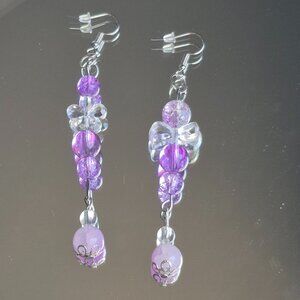 Handmade long purple drop earrings